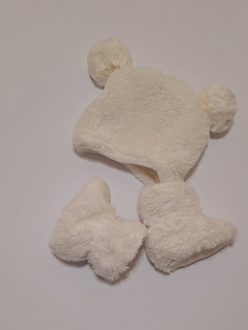S.L. Fashions Plush Cream Bear Hat w/two Pom Ears And Plush Booties Infant 0-12M